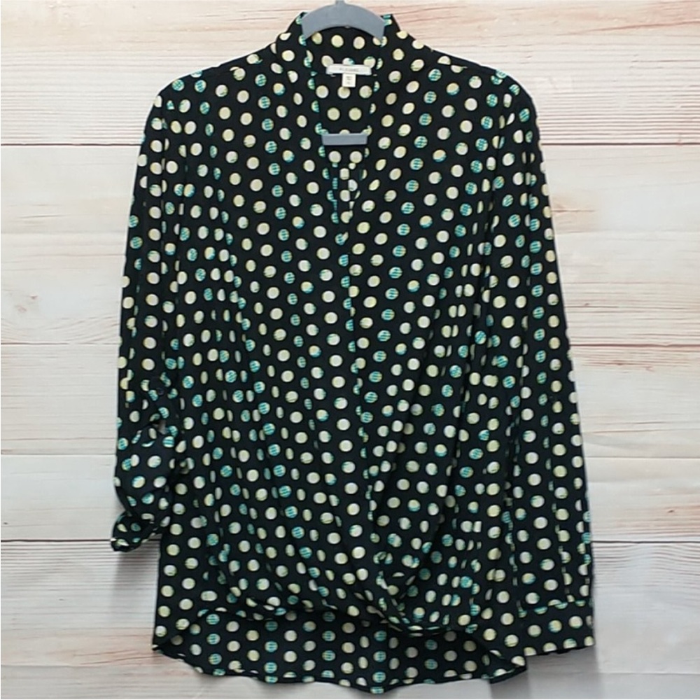 Pleione • Polka Dot Surplice Roll-up Sleeve Hi-Low Blouse • Size XL